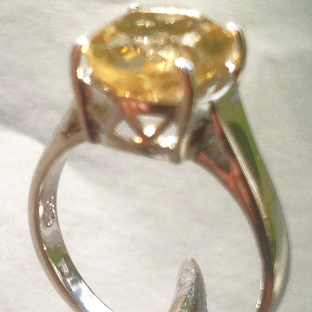 Natural Citrine 11x9mm 14K White Gold Plate 925 Sterling Silver Ring 6.5